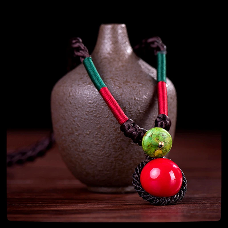 非金属珐琅项链 民族风复古风百搭项链女款锁骨链编织时尚吊坠女