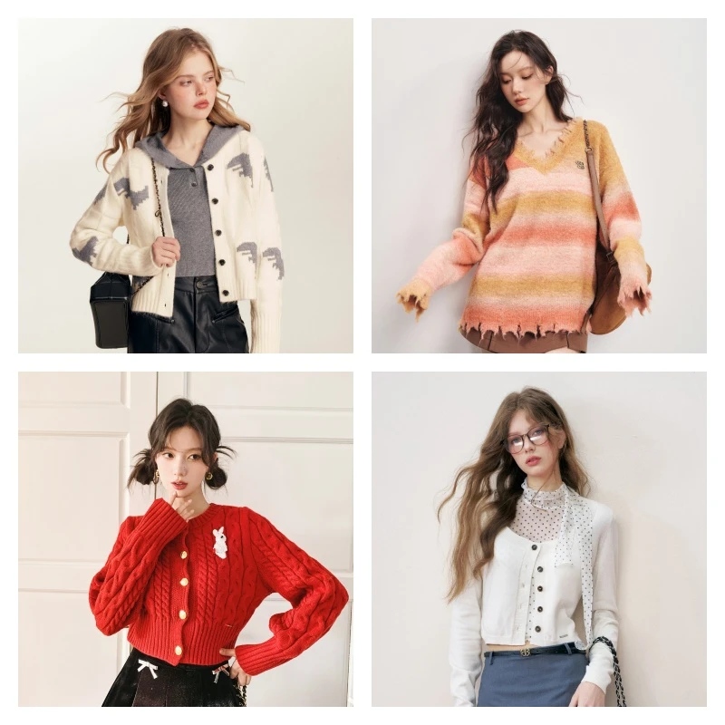 【雪宝粉丝专享】Kroche 复古渐变落日色设计感毛衣围巾两件套冬季