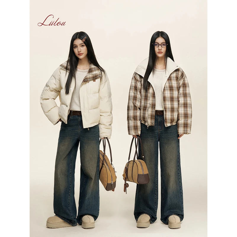 【雪宝粉丝专享】Liilou 24aw 立领格子面包服棉衣短款外套/牛仔裤