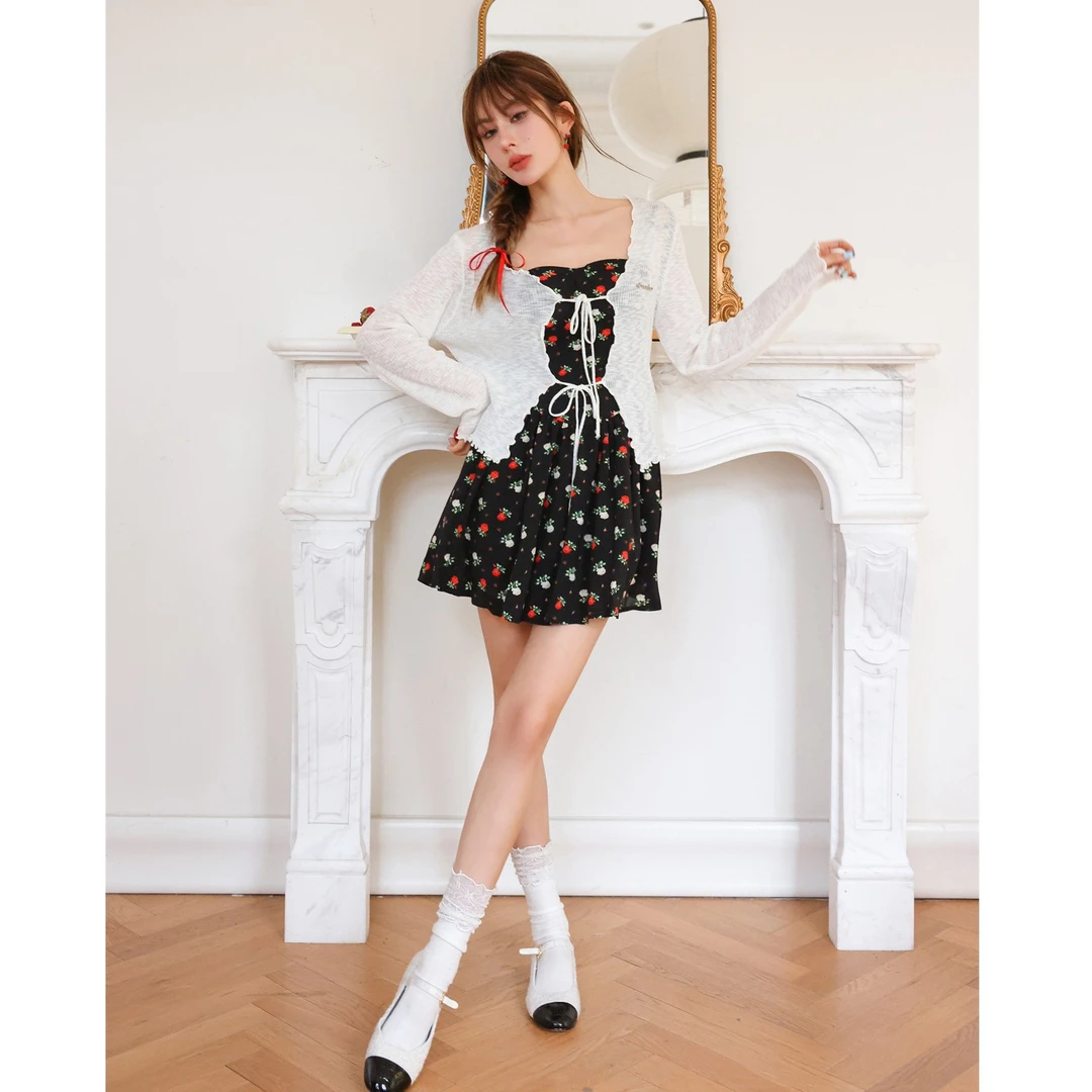 3165【金拐子专属】Kroche 玫瑰碎花收腰吊带连衣裙