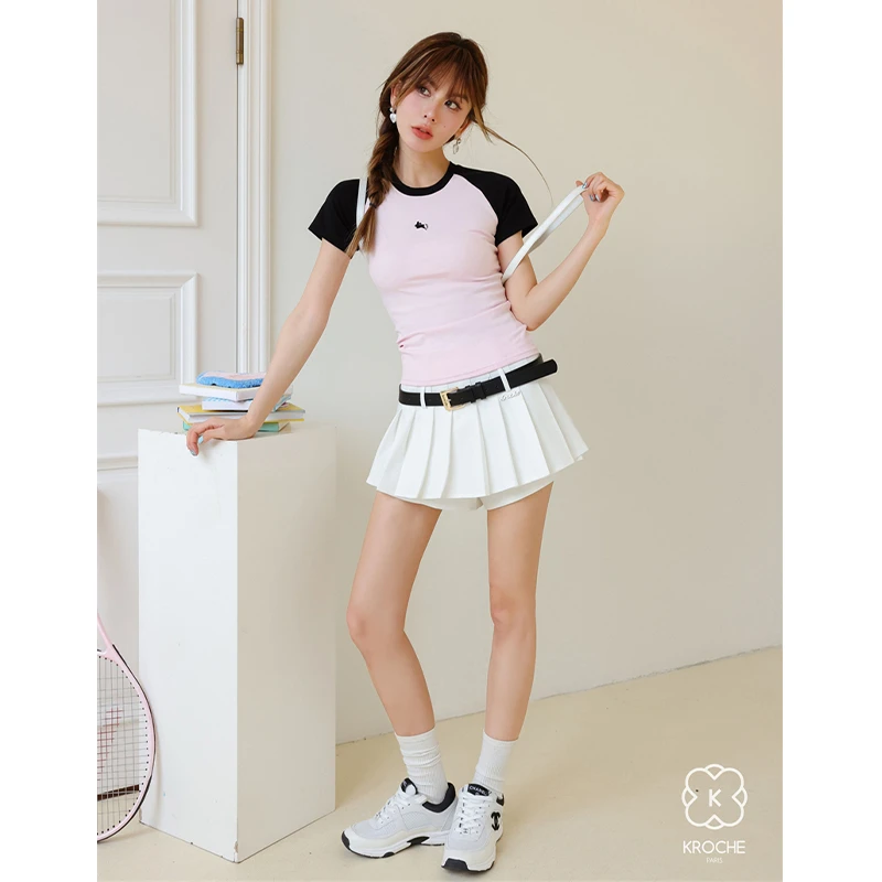 【美娇粉丝专属】Kroche 双腰头A字百褶短半裙