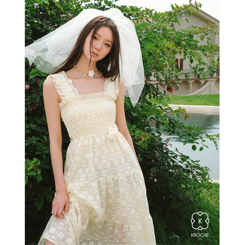 3192【金拐子专属】Kroche 法式方领碎花高腰背心长裙