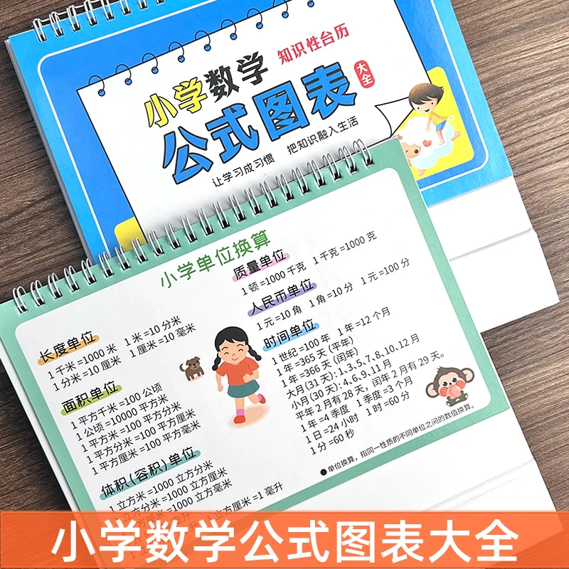 小学1一6年级数学公式台历单位换算公式九九乘法速记口算卡训练卡