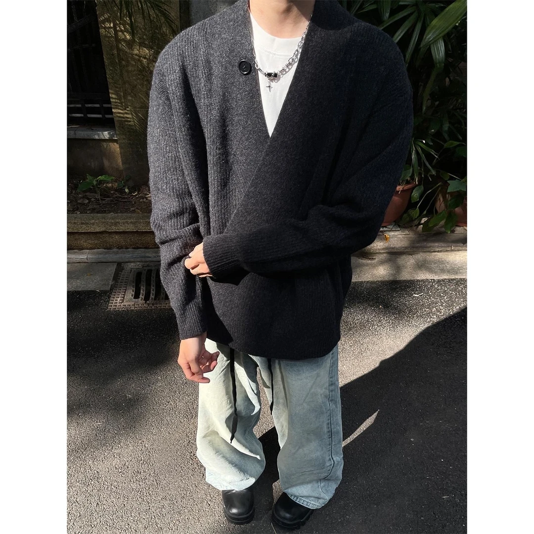 老钱风松弛感V领开衫道袍毛衣男女宽松秋季外套慵懒感纯色针织衫