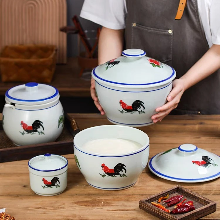 公鸡复古调味罐家用陶瓷猪油罐密封调料罐油泼辣椒油盐罐厨房炖盅