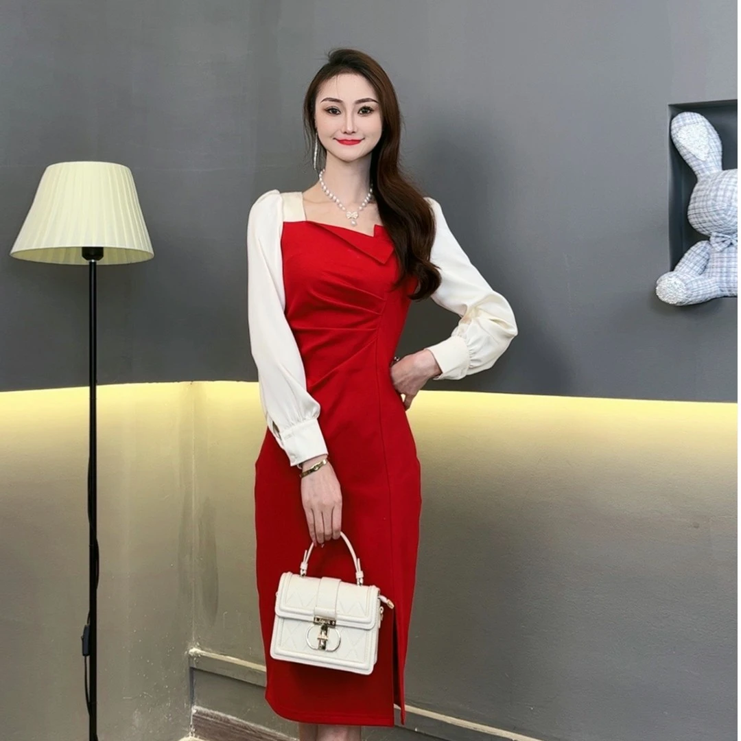 现货春季女装新款连衣裙2025新款长袖法式气质显瘦高级感黑色裙子