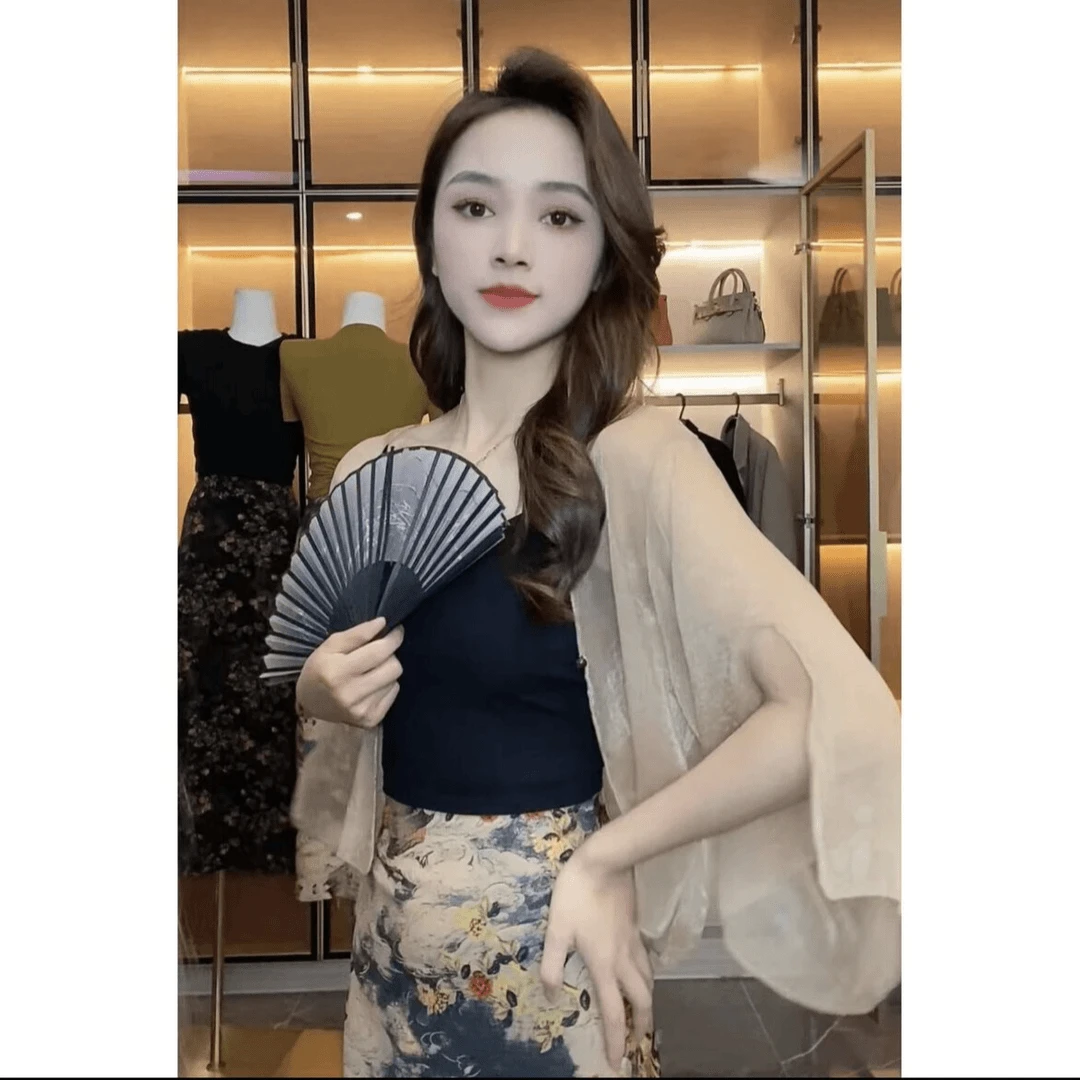 【梦婷家】单拍国潮风开衫-0604+高腰修身开衩半身裙套装