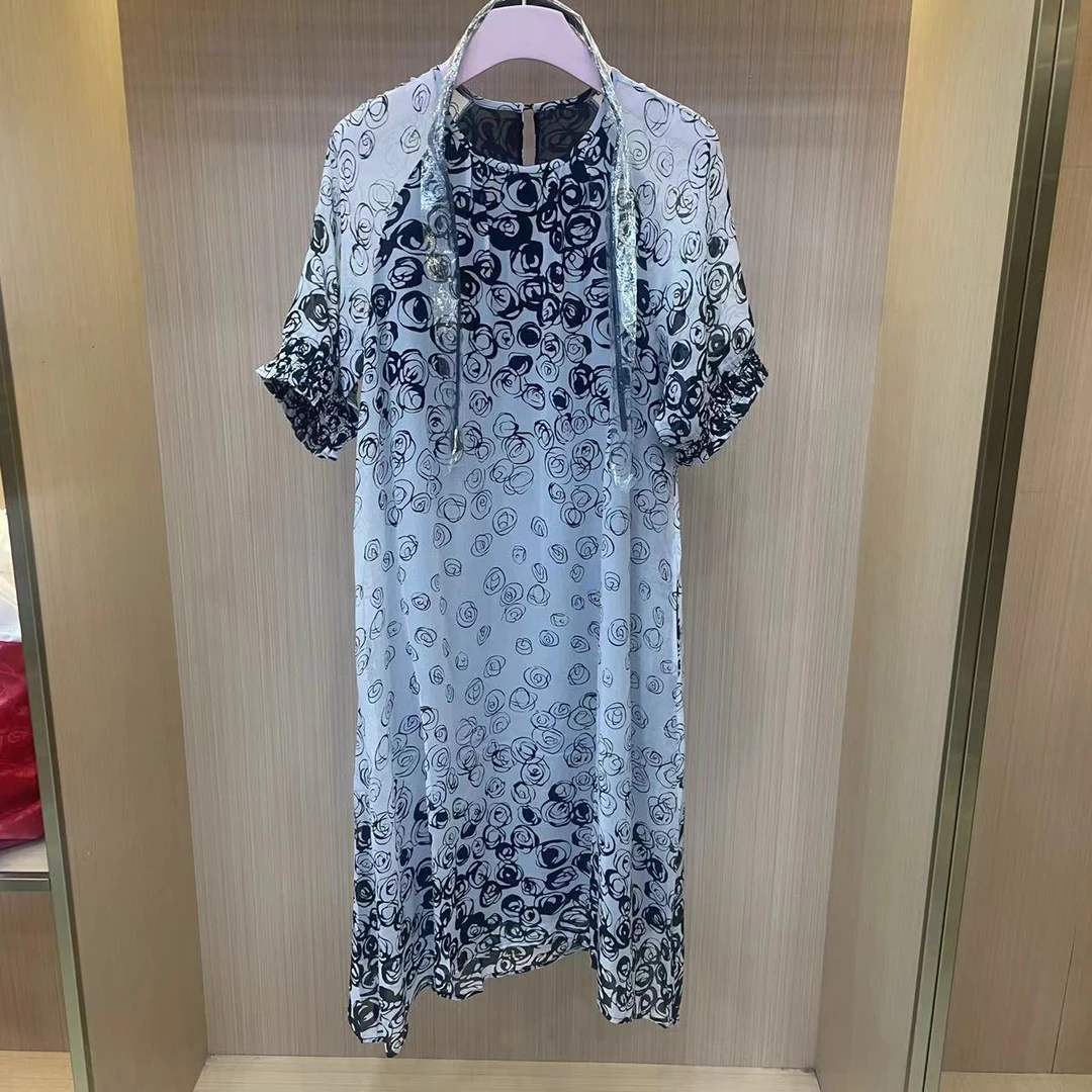 【LJWM】桑蚕丝圆领连衣裙 S90807