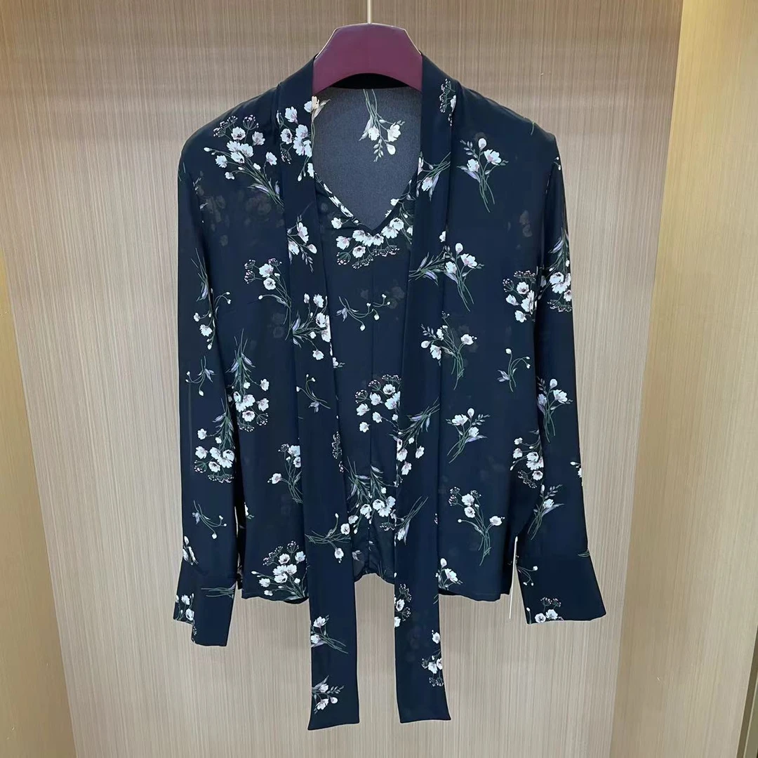 【LJWM】桑蚕丝长袖飘带款小衫 CS79