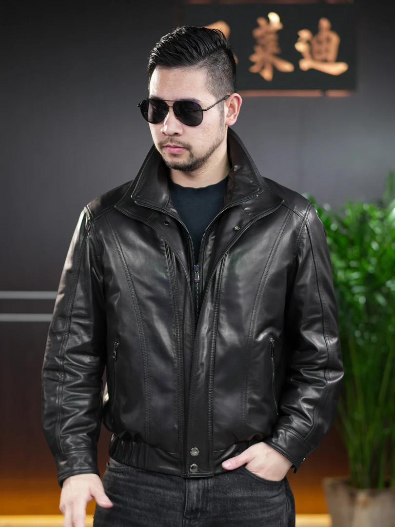 冬季 脱卸内胆白鹅绒6612小山羊皮男士真皮皮衣时尚百搭双翻领