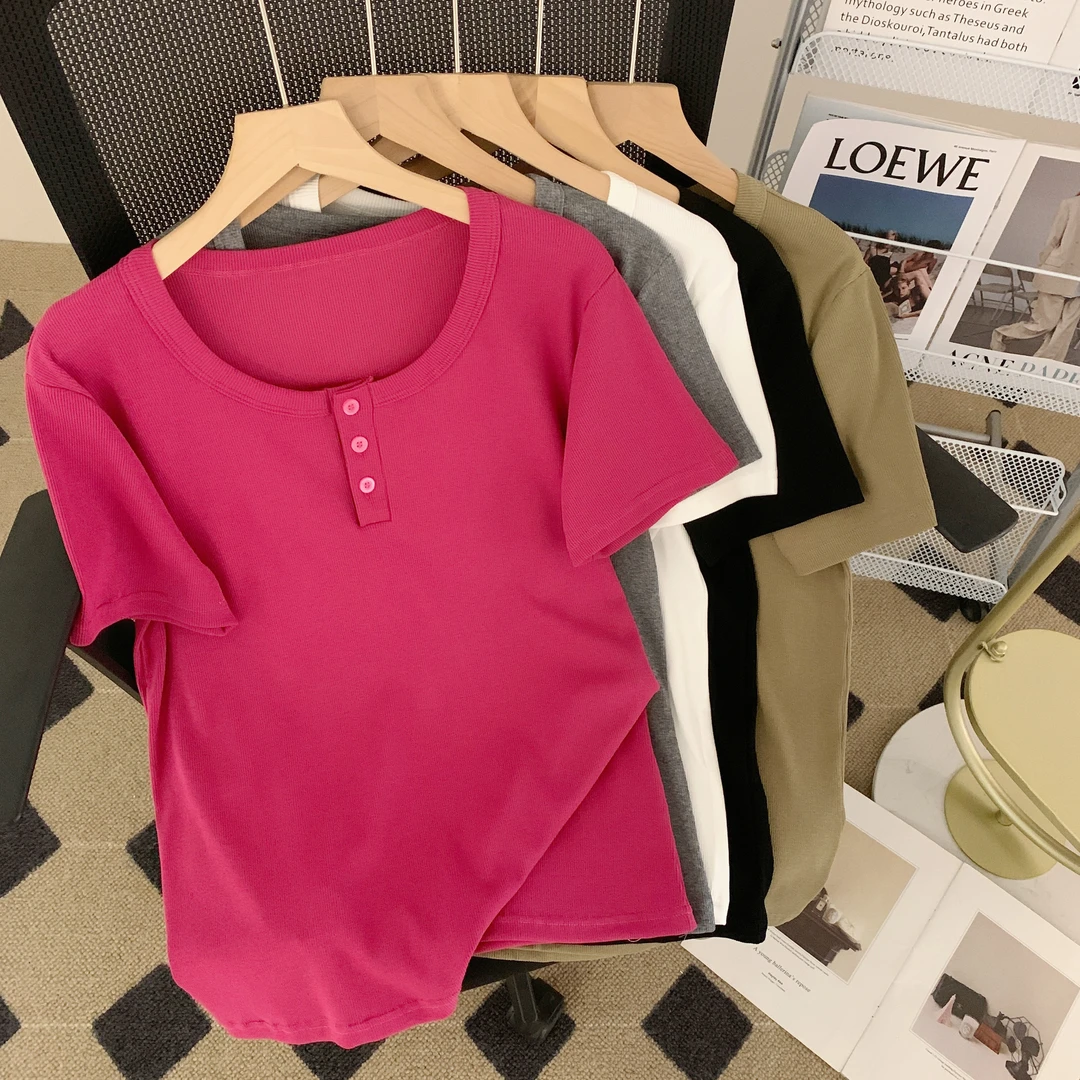 大码短袖T恤女夏装打底衫显瘦遮肚子正肩休闲上衣小个子微胖衣服