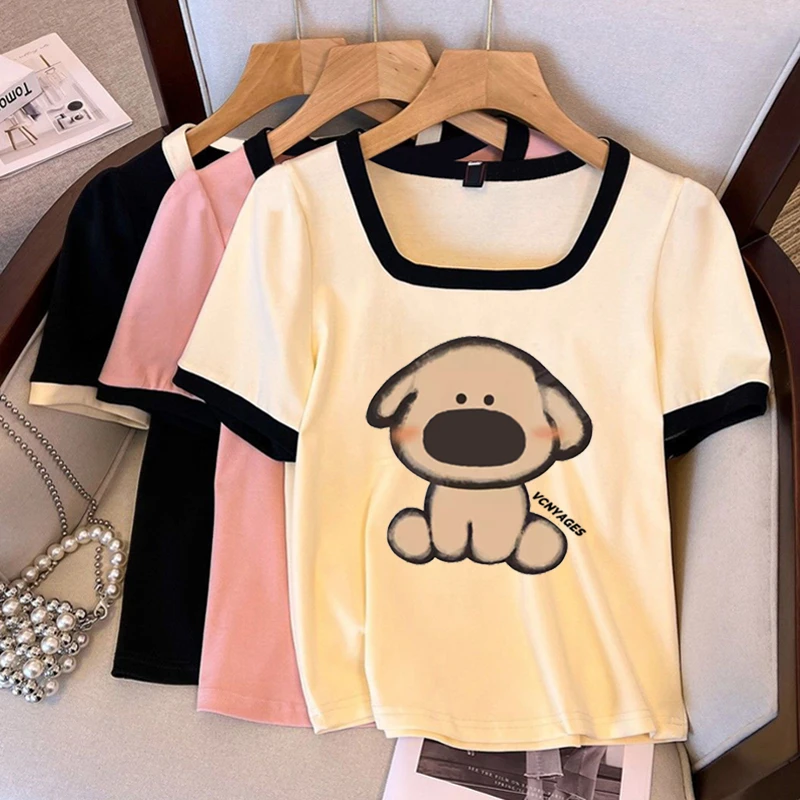 大码别致t恤女夏季新款正肩宽松休闲风短袖体恤潮流省钱风设计感