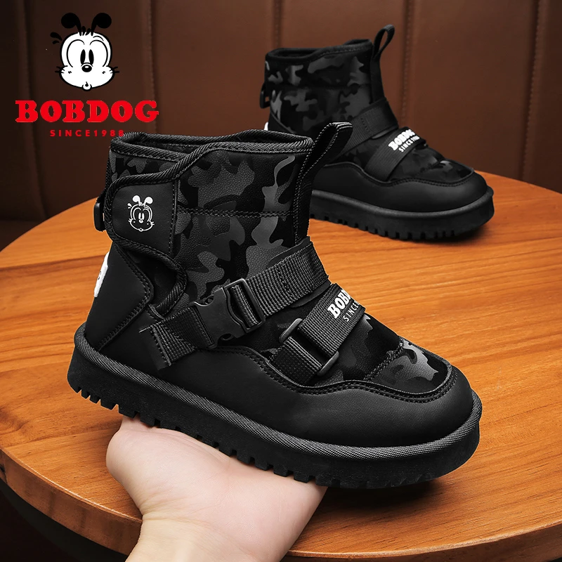 巴布豆儿童雪地靴冬季新款加绒加厚保暖棉靴6-12岁男童鞋子大棉鞋