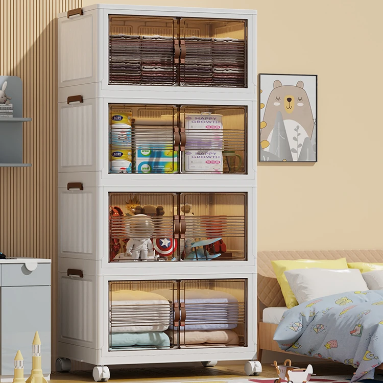 轻奢免安装收纳柜子置物柜家用宝宝儿童折叠衣柜塑料零食柜储物柜