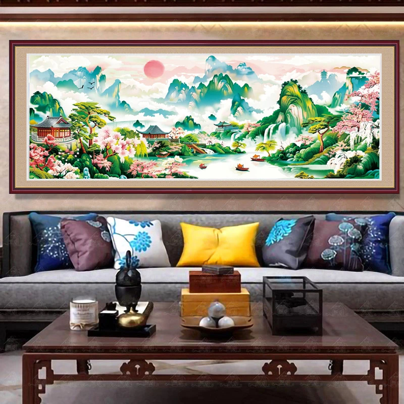 满绣珠绣十字绣全珠子绣青山绿水世外桃源大幅串珠绣彩珠绣珠珠绣