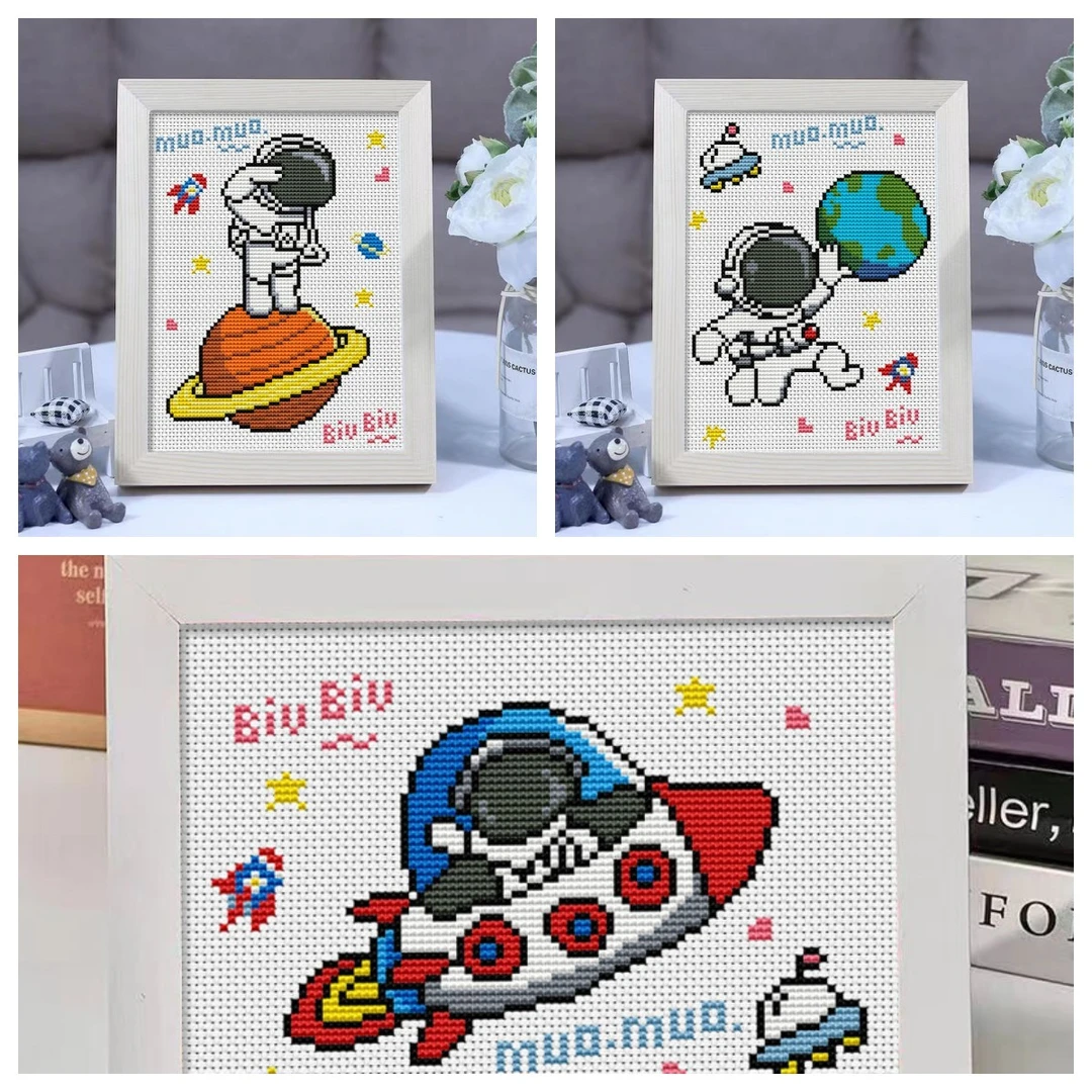 非满绣串珠绣宇航员卡通摆台新手20*25厘米带相框中国风绣花手工