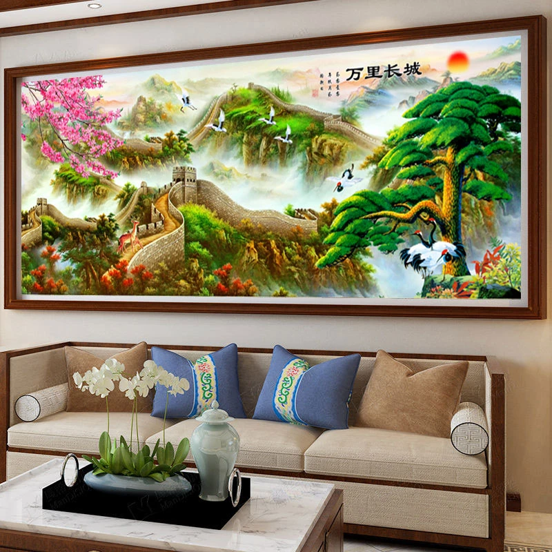 【彩珠绣】全珠子绣万里长城迎客松客厅十字绣新款绣满绣非成品