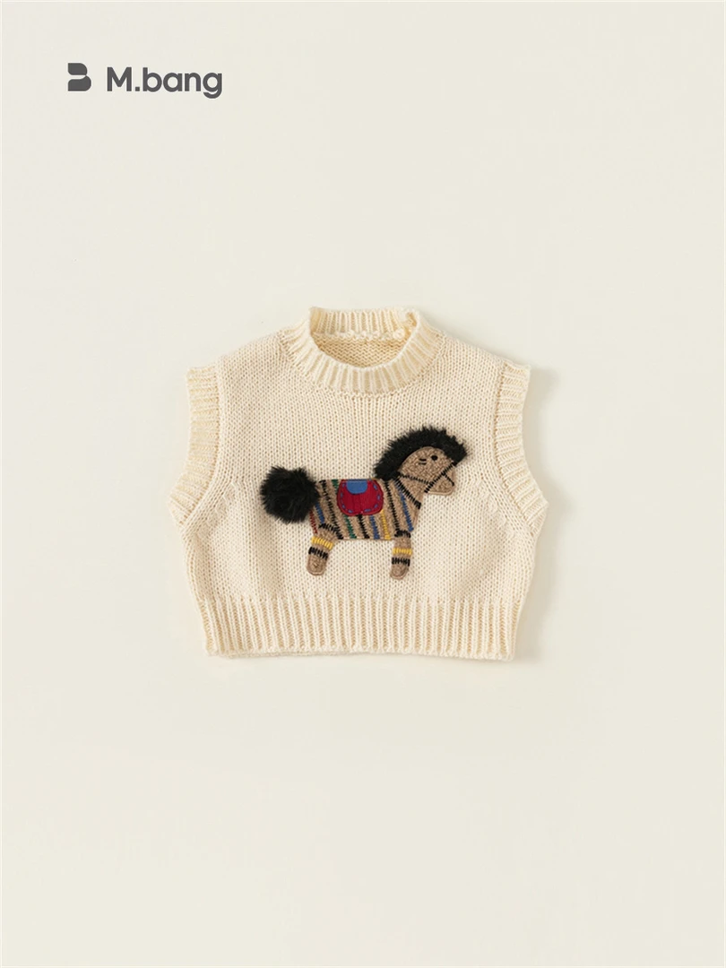 旋转木马～童装儿童马甲外穿可爱宝宝卡通小马针织背心