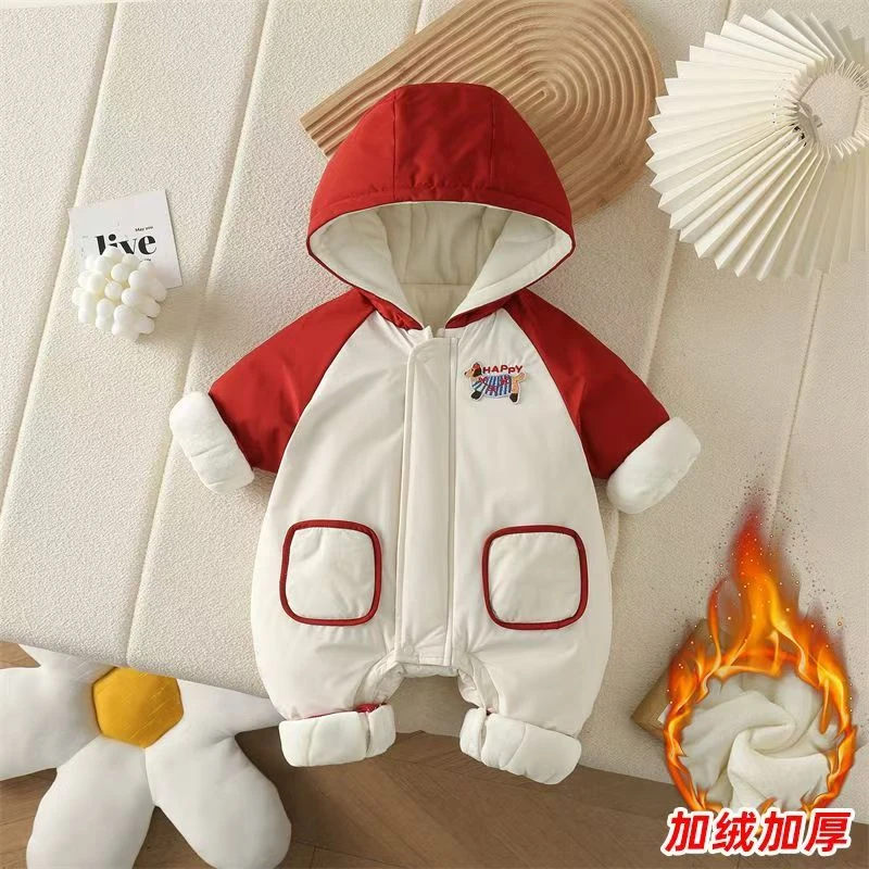 婴儿衣服秋冬款连体冲锋衣外套韩版洋气男女宝外出服爬服连帽哈衣