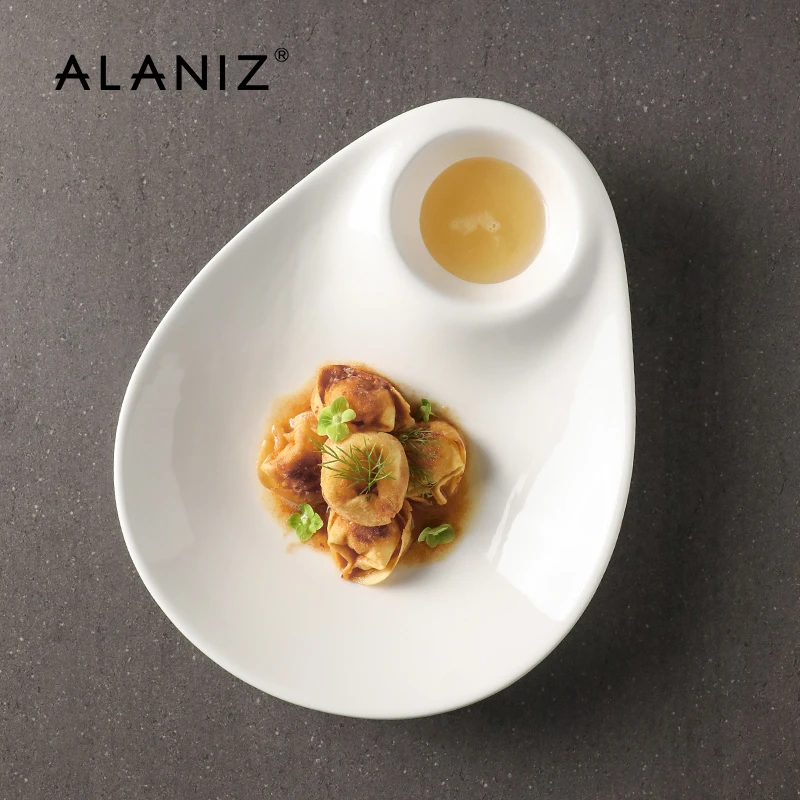 alaniz南兹垂云子母饺子盘带醋碟家用虾盘水饺盘高颜值陶瓷盘子