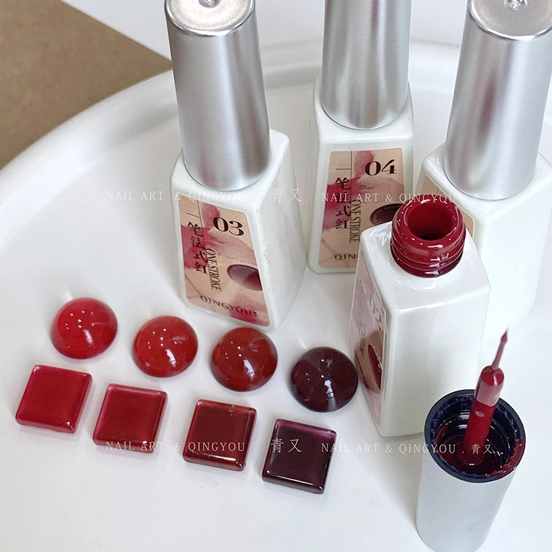 网红爆款安可拉红新款甲油胶一笔法式红拉线绘画勾边彩绘光疗胶