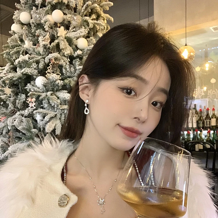 铜合金耳饰 925银针7158《闪耀》超闪锆石水滴流苏百搭小众耳钉