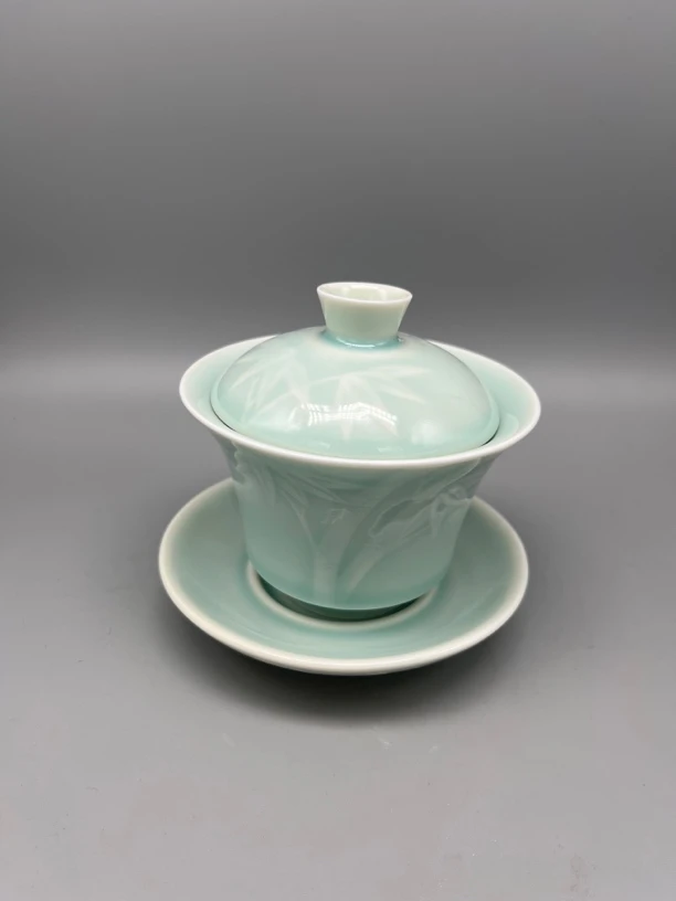 影青竹子图案马蹄三才盖碗容量150ml