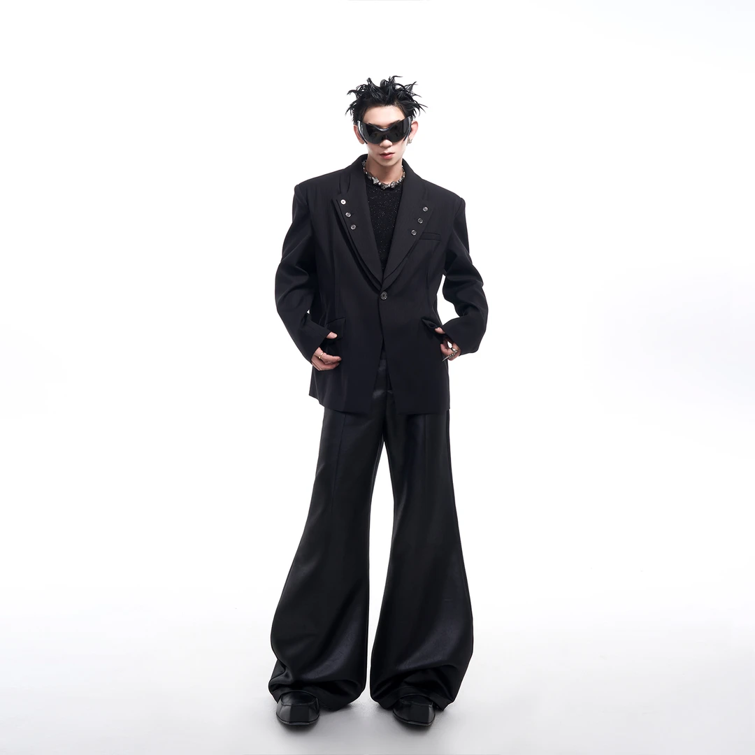 STARTEXCEEDEND双层叠领条纹西服外套男秋冬高级感秀场西装男士