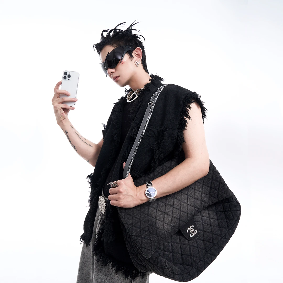 STARTEXCEEDEND小众设计V领毛衣马甲外套男秋季毛边针织衫背心