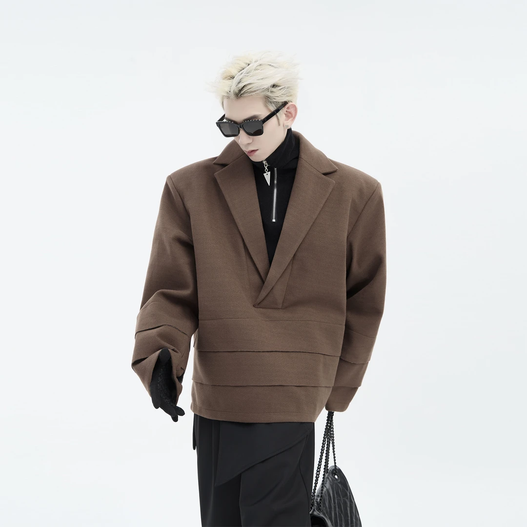 毛呢西装男冬季 美拉德休闲复古宽松剪裁男士加厚保暖西服外套潮