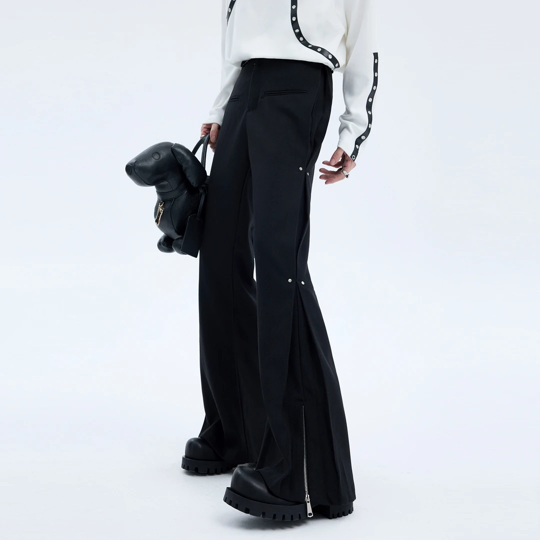 小众高级感休闲裤男 秋冬季新款男士金属扣拉链设计感时装喇叭裤