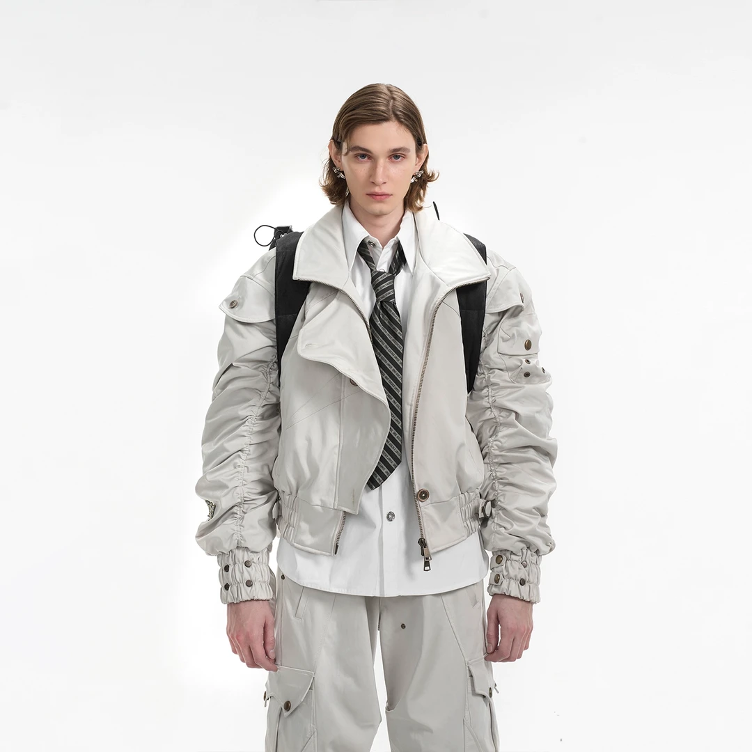 STARTEXCEEDEND美式复古飞行夹克棉服男款 机能盔甲结构短款外套