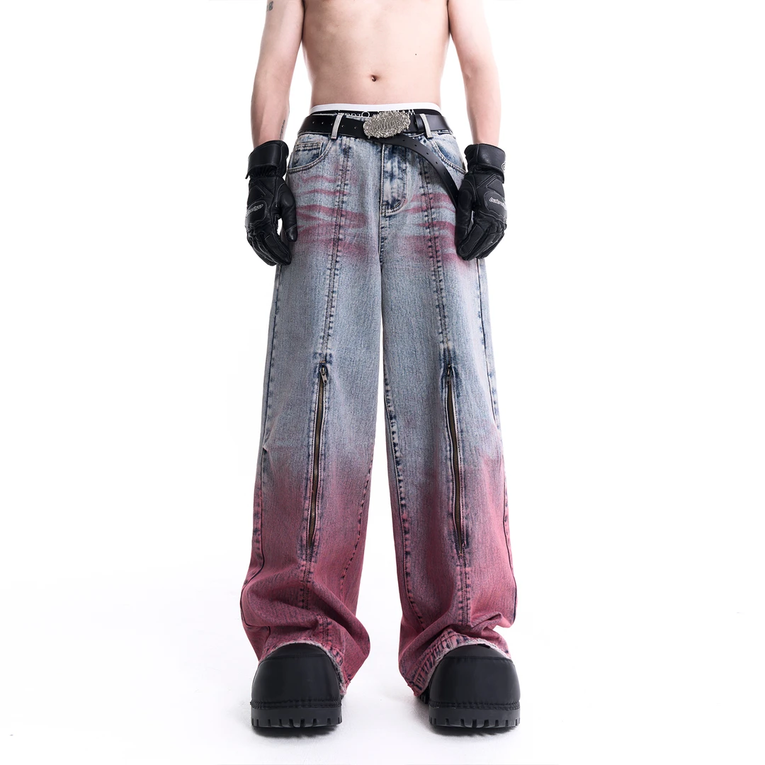 STARTEXCEEDEND结构设计水洗渐变色牛仔裤男秋季小众复古直筒裤