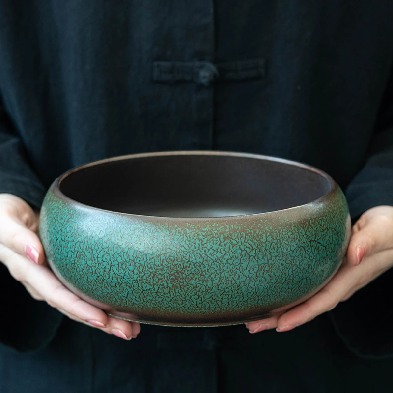 复古绿釉茶洗大号家用养功夫茶具陶瓷茶具配件水盂杯洗茶渣缸水洗