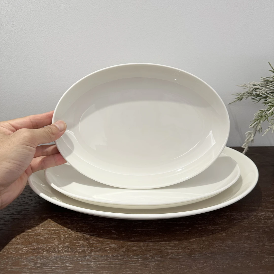 陆家餐具 新骨瓷 极简白 鱼盘 菜盘 椭圆盘