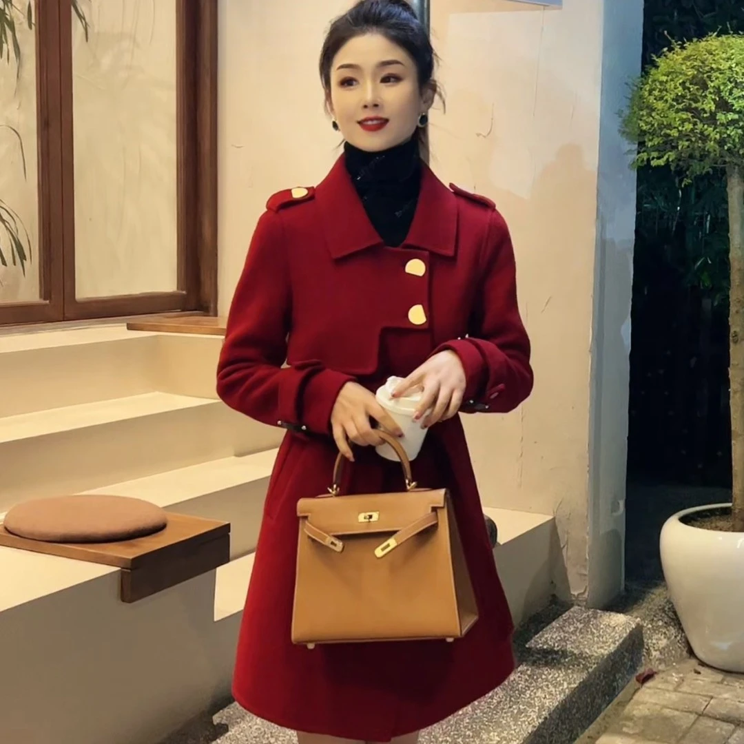 刘婷严选 修身中长款羊毛大衣089