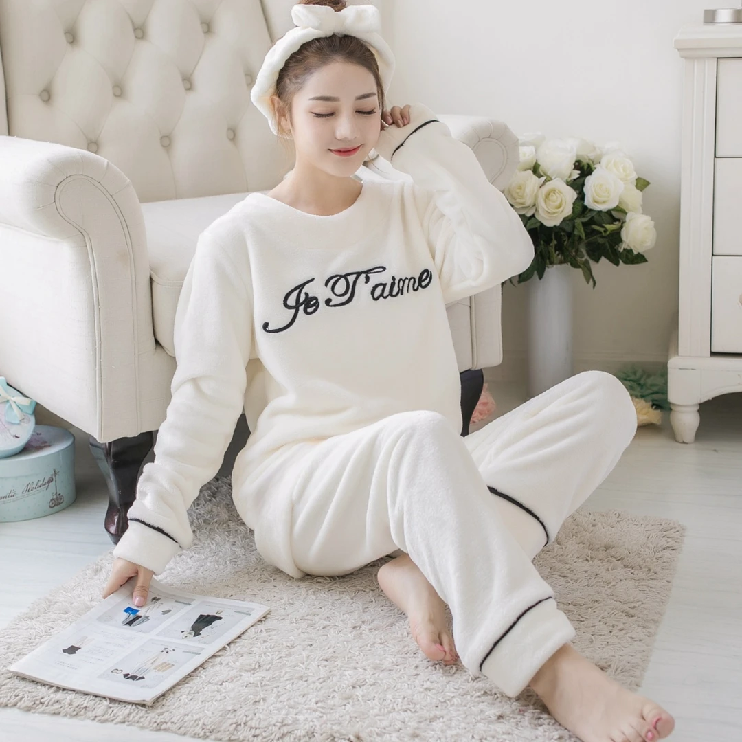 冬季睡衣女秋冬珊瑚绒长袖加厚加绒暖暖套装冬天法兰绒女士家居服