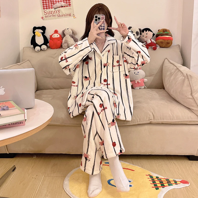 秋冬季睡衣女2024新款休闲冬天爆款加厚加绒保暖慕斯暖绒装家居服