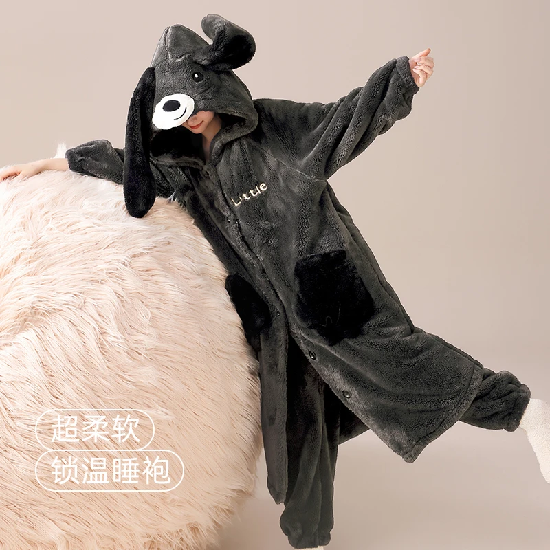 秋冬季2024新款长袖睡衣时尚可爱风加绒加厚保暖锁温可外穿家居服