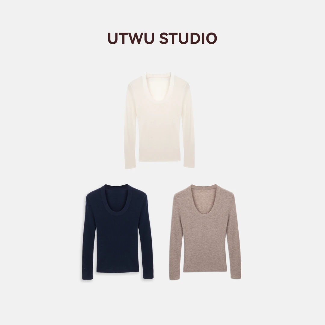 UTWU「裸肤挚爱」1oo绵羊毛百搭U领软糯亲肤针织打底衫Q24E2042