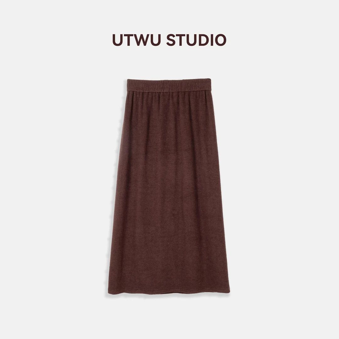 UTWU「自然随性」精梳棉休闲百搭慵懒感松紧腰半裙Q24X7008