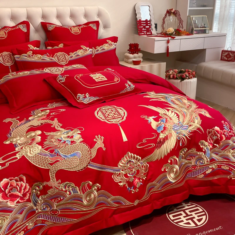 结婚四件套大红被套婚庆被罩喜被婚房被套结婚被套大红色被套