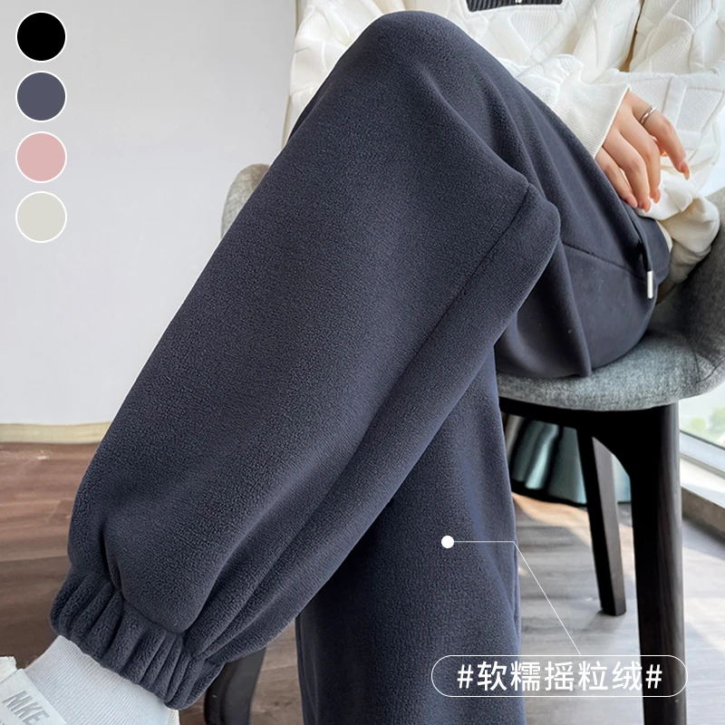 灰色摇粒绒运动裤女秋冬外穿棉裤宽松休闲暖暖裤加绒加厚束脚卫裤