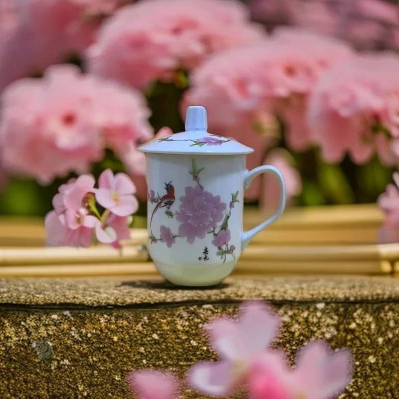 景德镇陶瓷水点桃花老板杯