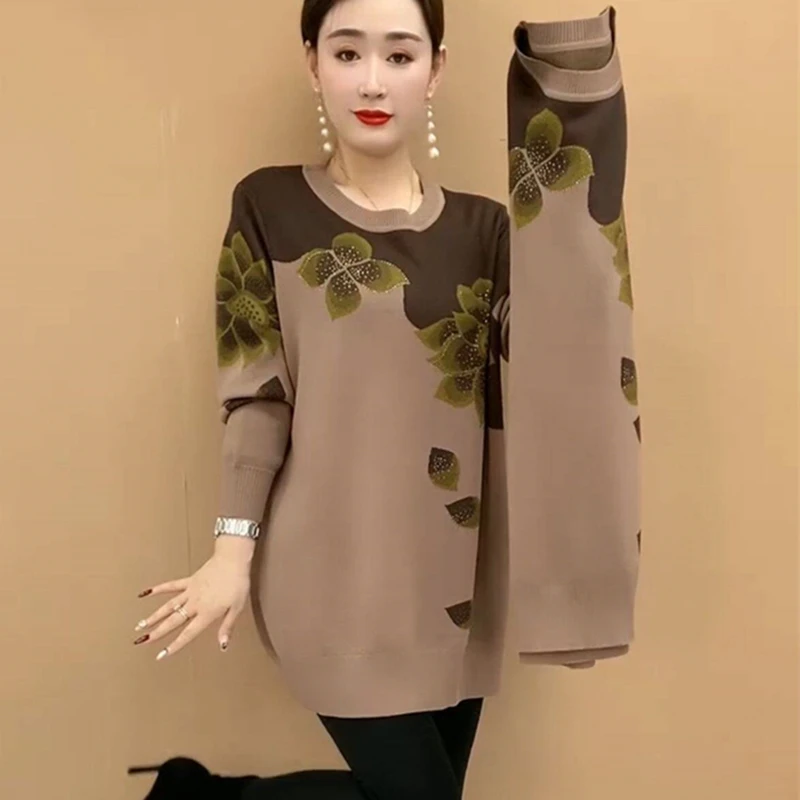妈妈秋冬中长款毛衣中年女提花洋气时尚显瘦大码遮屁股针织打底衫