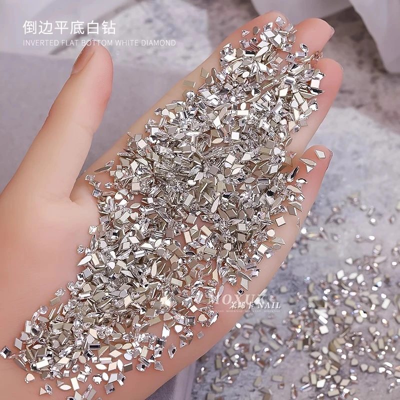 爆闪美甲白色平底钻倒边异形钻锆石钻迷你水滴爱心高亮透明钻饰品