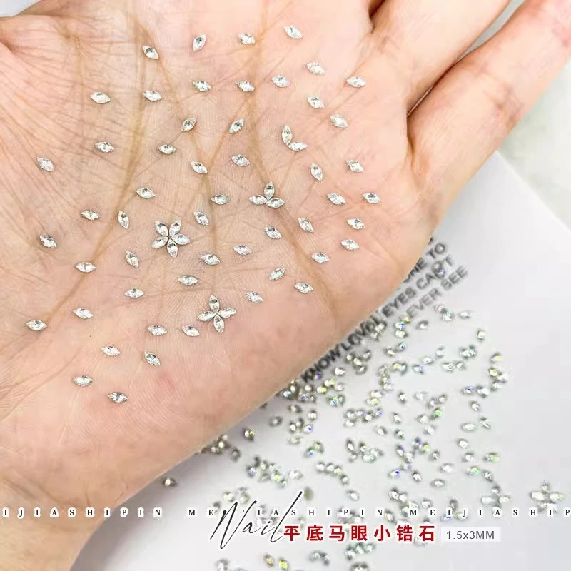 超闪锆石透白迷你马眼锆石美甲饰品平底玫瑰切指甲配饰钻1.5*3mm