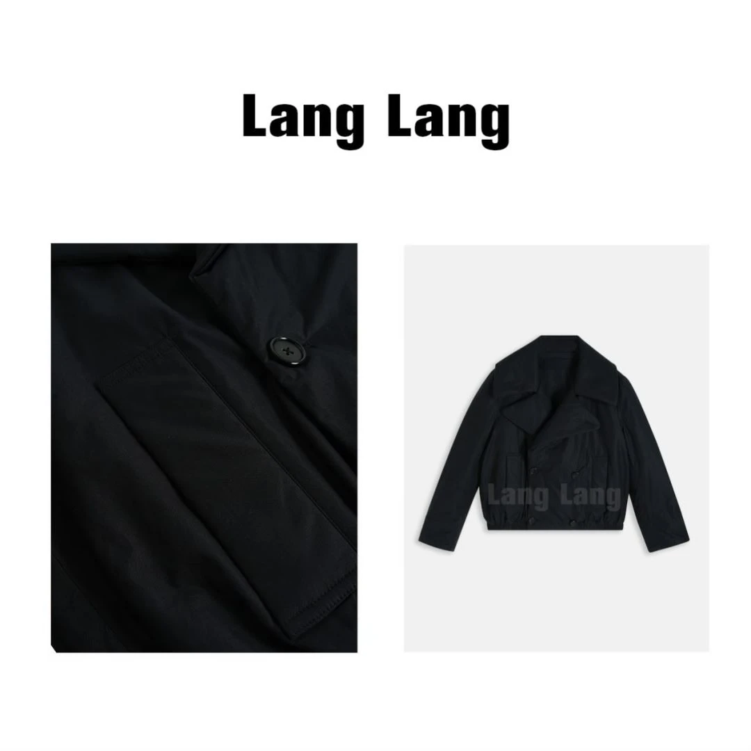 【金敏喜棉服】秋冬新款时尚百搭亮黑色卡班棉服外套