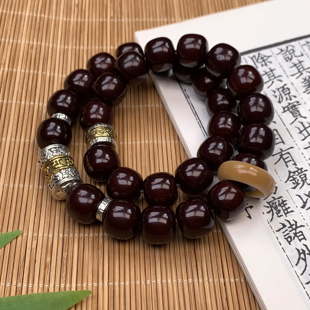 原创手作 糖料墨玉藏藏双圈菩提 老料设计手串 车档位挂