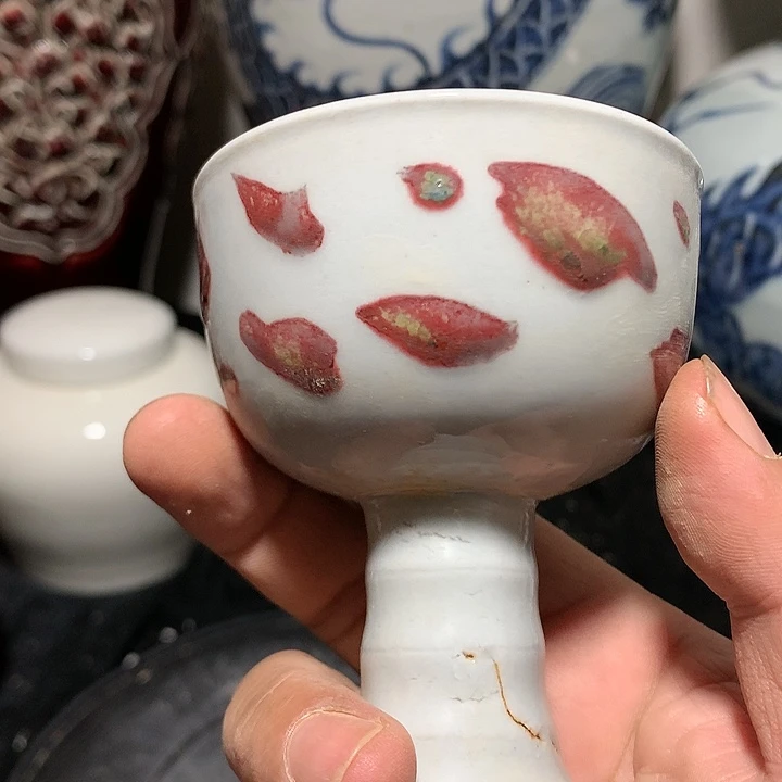 杯亦*祭红釉高足瓷杯